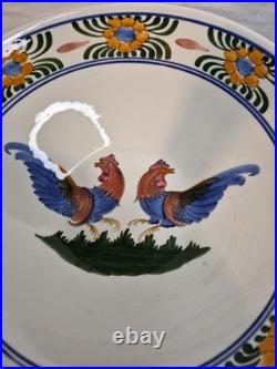 Vtg Skyros Greece Pottery Stunning Double Roosters 16 Hand Painted Cottage Farm