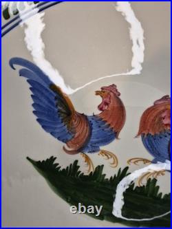 Vtg Skyros Greece Pottery Stunning Double Roosters 16 Hand Painted Cottage Farm