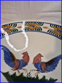 Vtg Skyros Greece Pottery Stunning Double Roosters 16 Hand Painted Cottage Farm