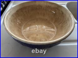 Vtg Stoneware Basketweave Blue Serving Bowl-9