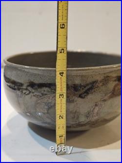 Vtg Studio Art Pottery Matcha Chawan Bowl Signed Artist Lava Drip Glaze 7.5x4.5