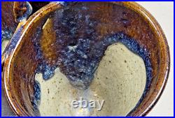 Vtg Studio Art Pottery Triple Dish 8 Handle Stoneware Glaze Collector Rare USA