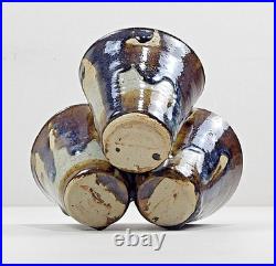 Vtg Studio Art Pottery Triple Dish 8 Handle Stoneware Glaze Collector Rare USA