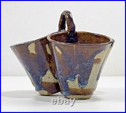 Vtg Studio Art Pottery Triple Dish 8 Handle Stoneware Glaze Collector Rare USA