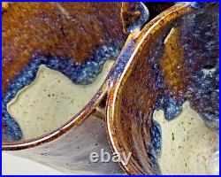 Vtg Studio Art Pottery Triple Dish 8 Handle Stoneware Glaze Collector Rare USA