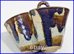 Vtg Studio Art Pottery Triple Dish 8 Handle Stoneware Glaze Collector Rare USA