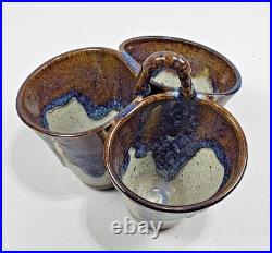 Vtg Studio Art Pottery Triple Dish 8 Handle Stoneware Glaze Collector Rare USA