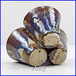 Vtg Studio Art Pottery Triple Dish 8 Handle Stoneware Glaze Collector Rare USA