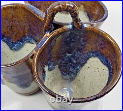 Vtg Studio Art Pottery Triple Dish 8 Handle Stoneware Glaze Collector Rare USA