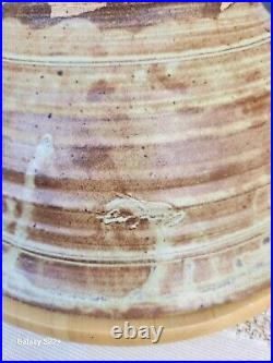 Vtg. Studio Pottery Ceramic Signed 15rd. Deco. Bowl Rustic Swirl Glaze Textured