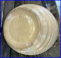 Vtg Super Stained Beehive Yellowware Stoneware Mixing Bowl Green Stripes