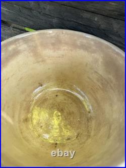 Vtg Super Stained Beehive Yellowware Stoneware Mixing Bowl Green Stripes