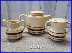 Vtg Watt Pottery Lot Teapot, Sugar Bowl with Lid & Creamer Striped RARE Set #112