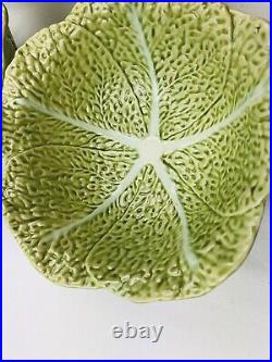 Vtg-bordallo Pinheiro Portugal-cabbage Leaf Pottery-handmade-server & 3 Bowls