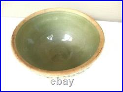 Vtg tiny MCCOY Green Sunburst Yellow Ware Stoneware Nesting Mixing Bowl, smallest