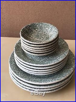 WALLACE CHINA LA 15p Vintage Dinnerware Plates Bowls RARE Green Floral RETRO VTG