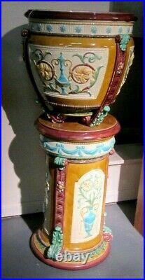 Wedgwood Majolica Pedestal & Jardiniere 1880's Monumental 42.5 Antique 2 Pc