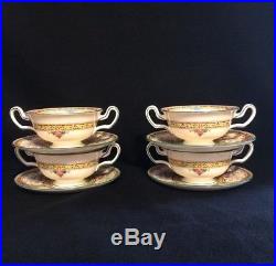 Wedgwood St. Austell Footed Cream Soup Bowl & Saucer Bone China Set of 4 Vintage