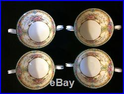 Wedgwood St. Austell Footed Cream Soup Bowl & Saucer Bone China Set of 4 Vintage