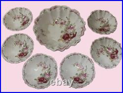 Weimar Porcelain 7 Pc Scalloped Bowls Set Roses Gold Trim Germany Vintage VTG