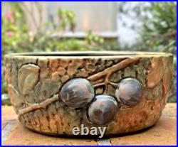 Weller Pottery Woodcraft Bowl With Large Plums & Leaves. Signed & Mint