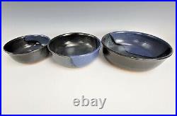 Wild River Studio Pottery Serving Bowl Set Herb Roth Blue & Gray Set of 3