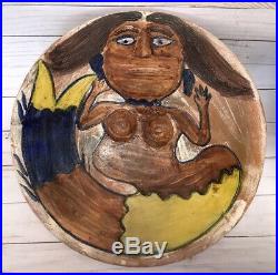 XL Vtg DOLORES PORRAS Oaxacan Bowl Nude Woman MERMAID FOLK ART Pottery