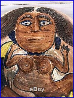 XL Vtg DOLORES PORRAS Oaxacan Bowl Nude Woman MERMAID FOLK ART Pottery