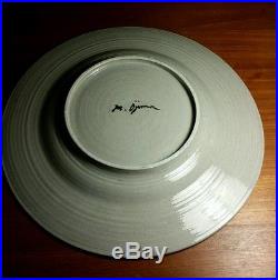 XXL vtg Masuo Ojima Glazed Studio Art Pottery bowl platter postmodern geometric