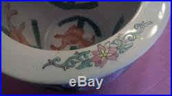 X-LARGE Vtg Asian/Oriental Koi Fish Bowl JARDINIERE Hand Painted Floral Planter