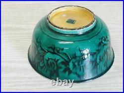 Y3208 CHAWAN Kutani-ware Aote green Japanese bowl pottery Japan antique vintage
