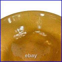 Yellow Mocha Ware Dough Bowl LARGE 14 w Green Seaweed Antique Vintage Pedestal