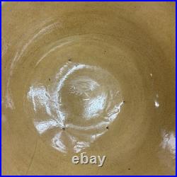 Yellow Mocha Ware Dough Bowl LARGE 14 w Green Seaweed Antique Vintage Pedestal