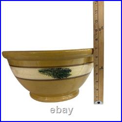 Yellow Mocha Ware Dough Bowl LARGE 14 w Green Seaweed Antique Vintage Pedestal