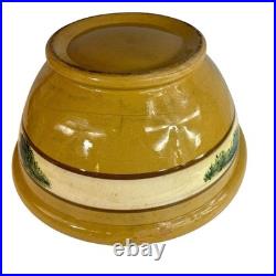 Yellow Mocha Ware Dough Bowl LARGE 14 w Green Seaweed Antique Vintage Pedestal