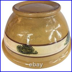 Yellow Mocha Ware Dough Bowl LARGE 14 w Green Seaweed Antique Vintage Pedestal