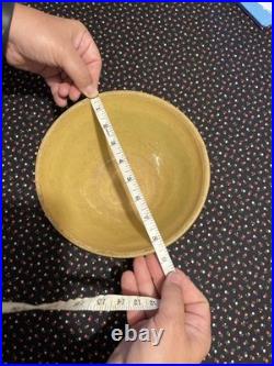 Yellow Ware Wedding Ring Design Green Glaze Bowl 8 1/4 Vintage Farmhouse Decor