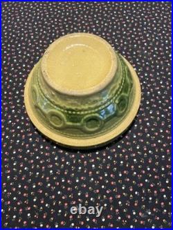 Yellow Ware Wedding Ring Design Green Glaze Bowl 8 1/4 Vintage Farmhouse Decor