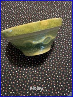 Yellow Ware Wedding Ring Design Green Glaze Bowl 8 1/4 Vintage Farmhouse Decor