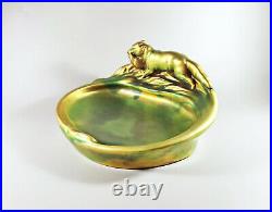 Zsolnay, Art Deco Eosin Glaze Bowl With Hunting Dog, Antique Porcelain! (j025)