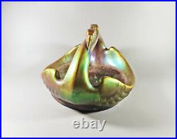 Zsolnay, Art Nouveau Eosin Glaze Bowl With Swans, Antique Porcelain! (h018)